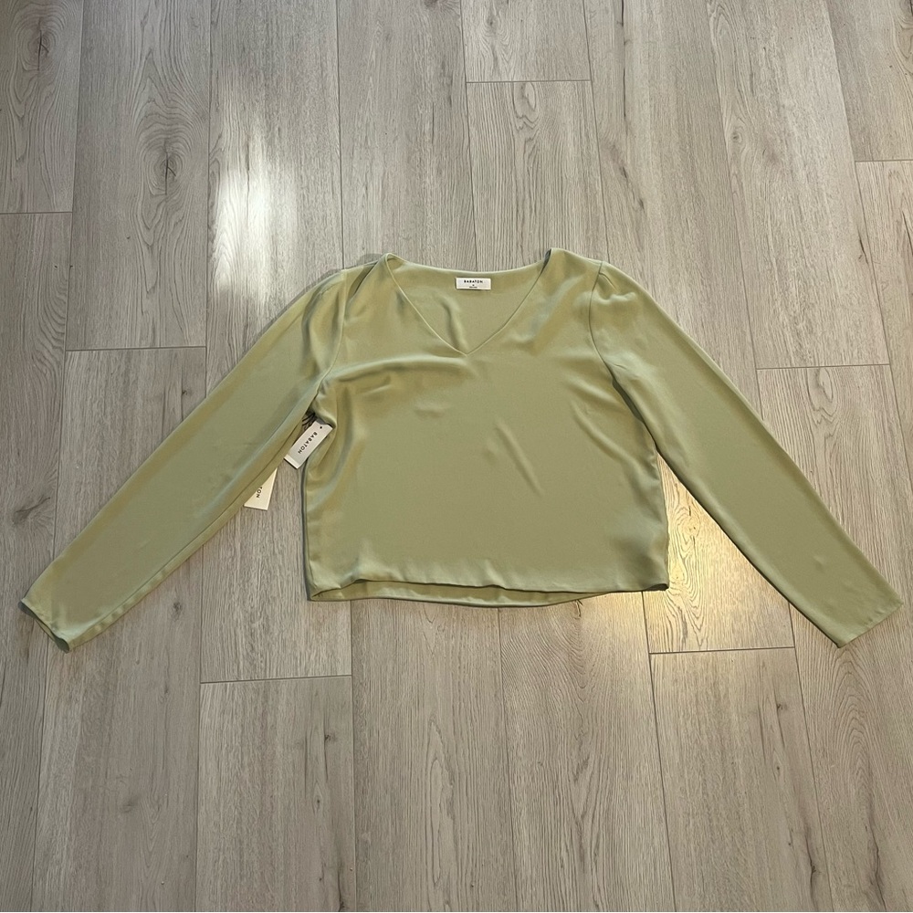 Aritzia Babaton Murphy Longsleeve - Pistachio Green V-Neck Blouse